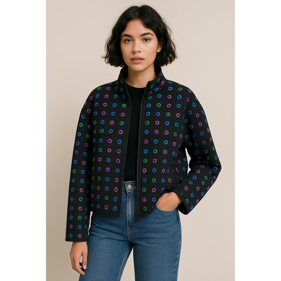 Carlisle Jackets & Blazers - Carlisle Womens Jacket Sz 12 Black Multicolor Gourmet Hole Full Zip Modern Prep